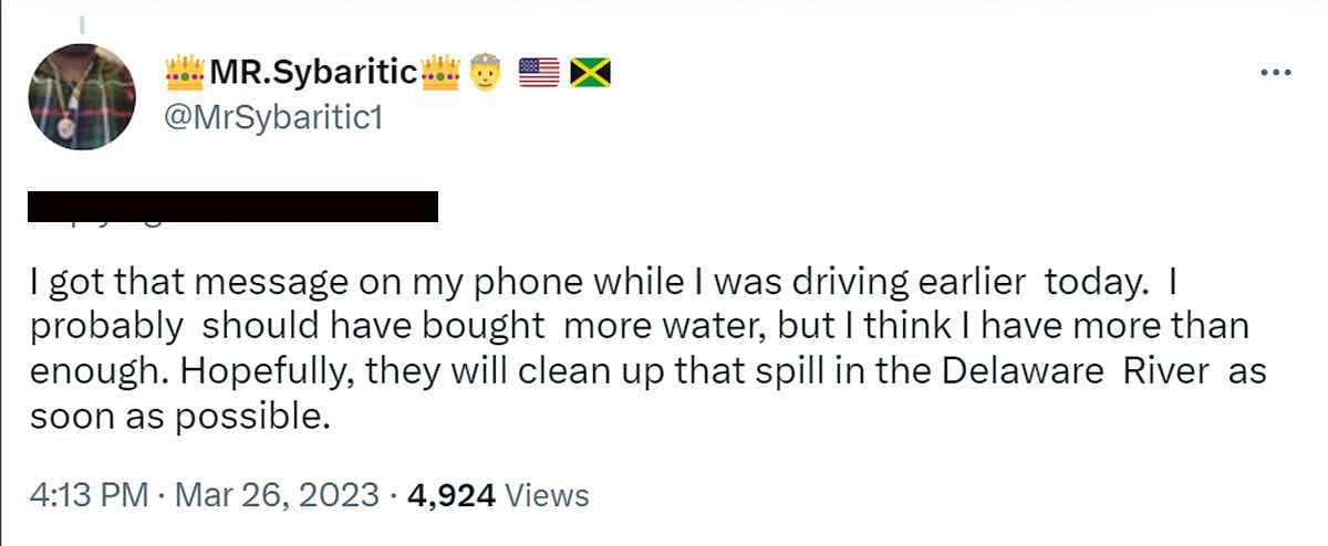 A comment reacting to the water crisis (Image via Twitter /@StephHoover8)