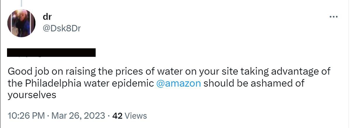 A comment reacting to the water crisis (Image via Twitter /@StephHoover8)