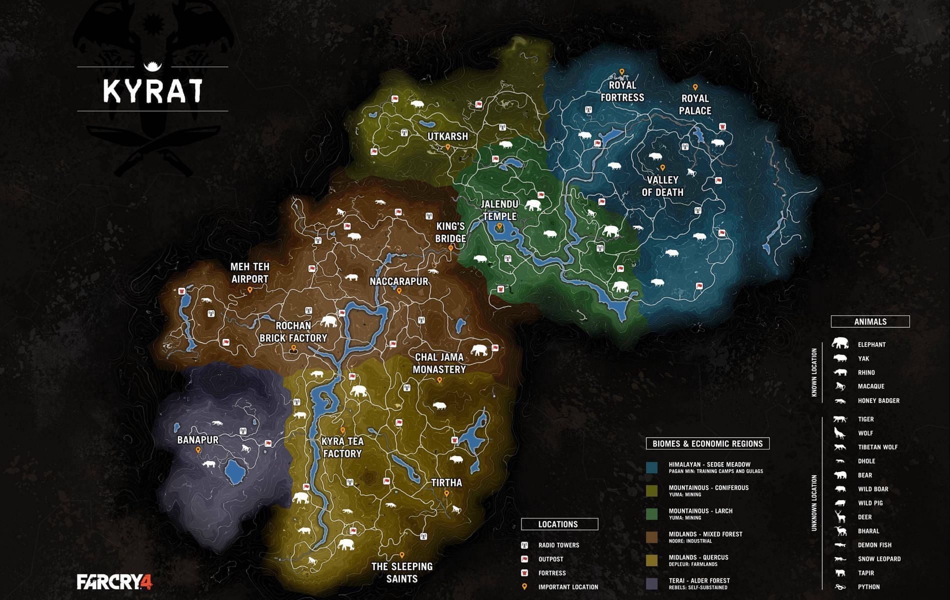 The map of Kyrat in Far Cry 4 (Image via Ubisoft)