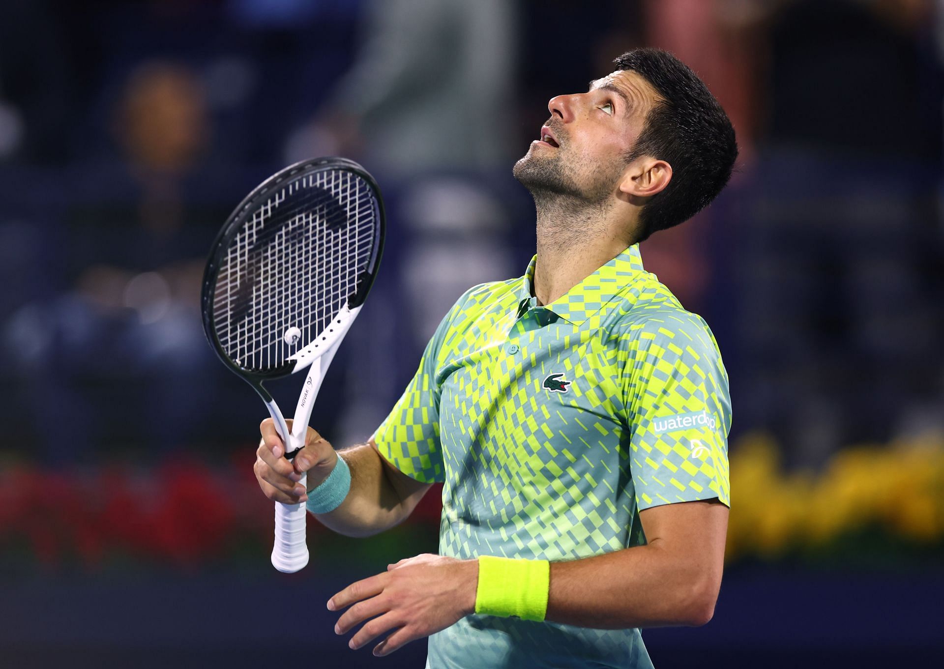 Novak Djokovic in action during the 2023 Dubai Tennis Championships.