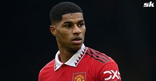 Manchester United star Marcus Rashford reacts after winning the PL player of the month award for the third time this season