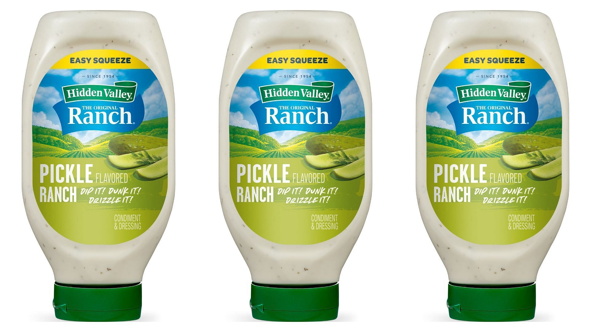 The new Dill Pickle-Flavored Ranch will be available at Walmart stores across the United States (Image via Hidden Valley Ranch Makers/PR Newswire)