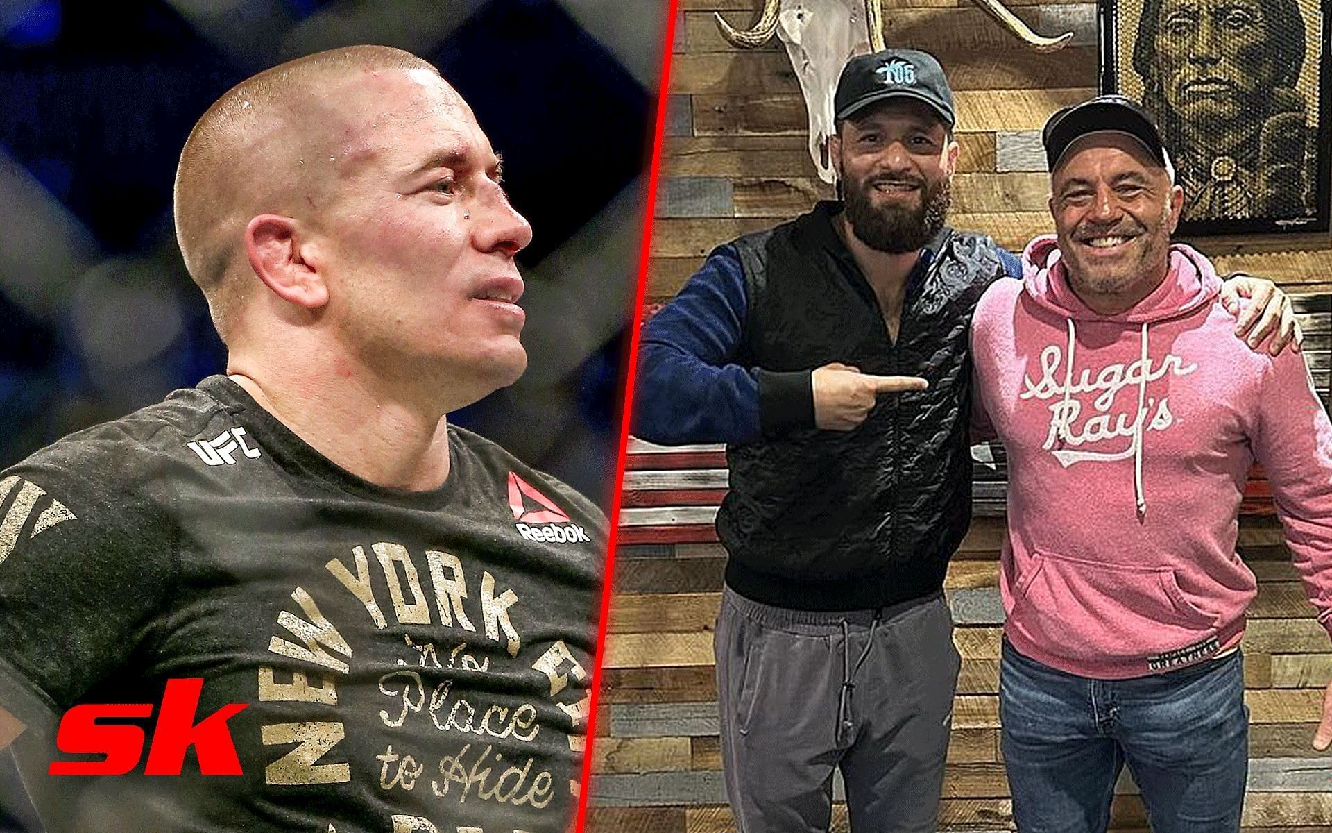 Georges St-Pierre (left) and Jorge Masvidal with Joe Rogan (right) [Image credits: Getty Images and @gamebredfighter on Instagram]