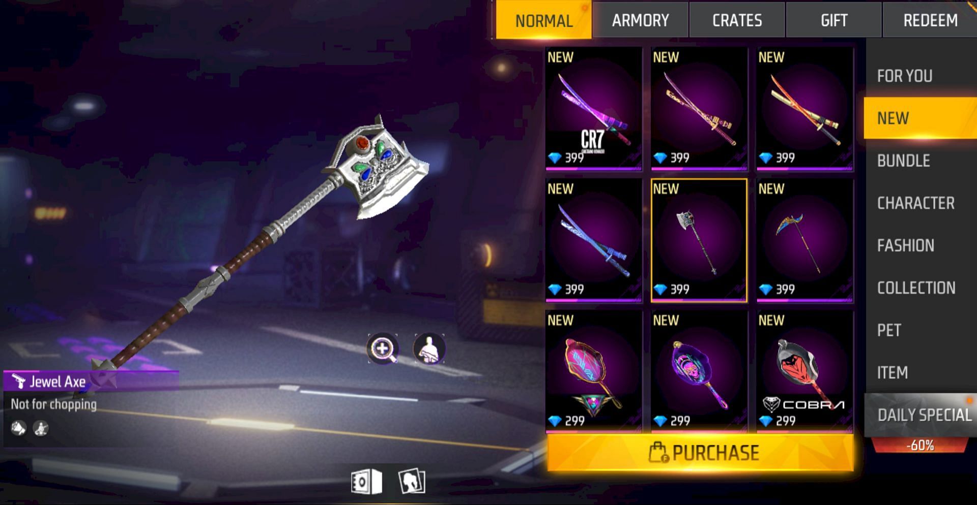 A total of 20 new melee weapon skins are available in the game (Image via Garena)