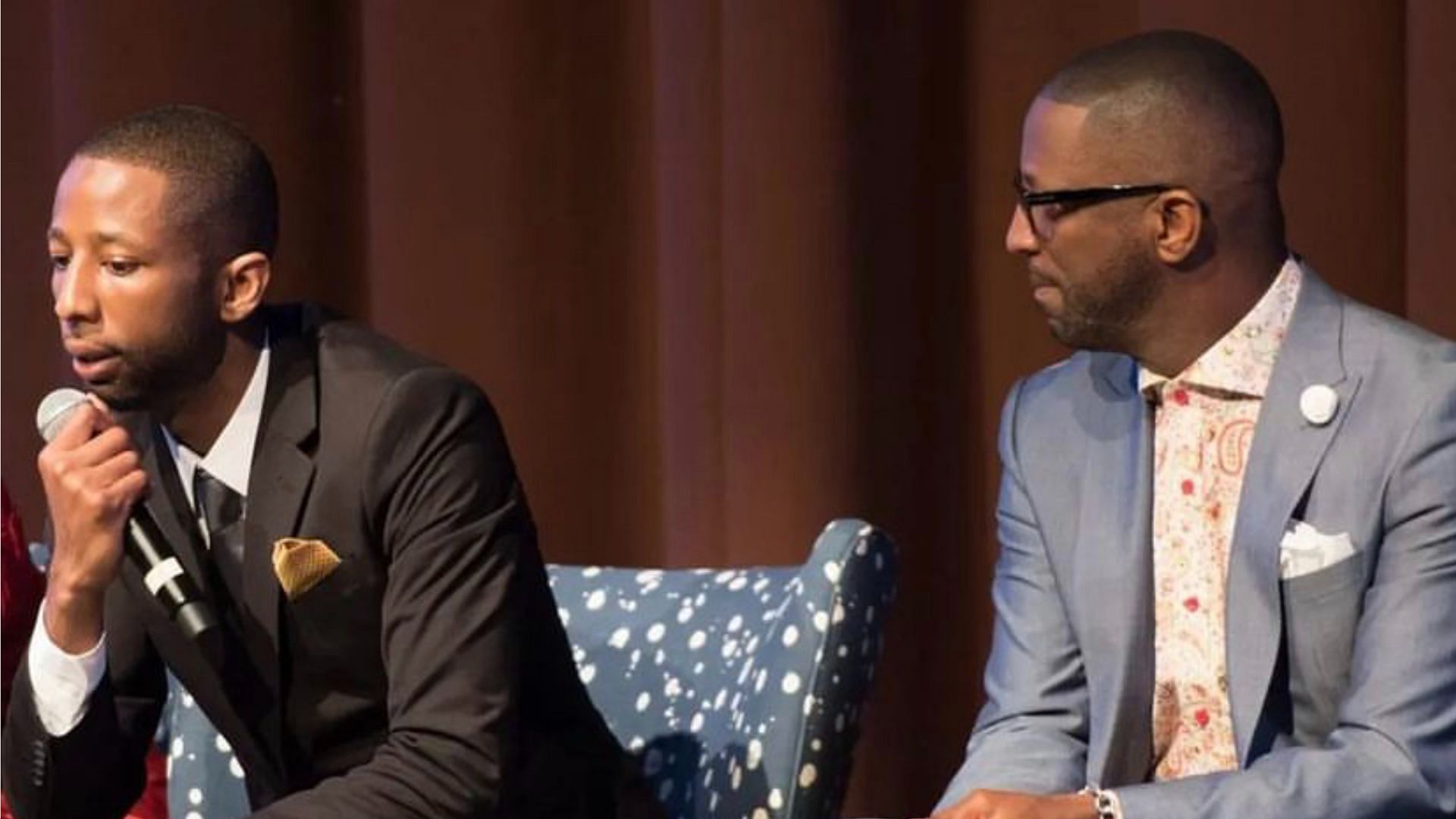 Brandon Smiley with father, Rickey Smiley on a show. (Photo via Instagram/globalgrind)