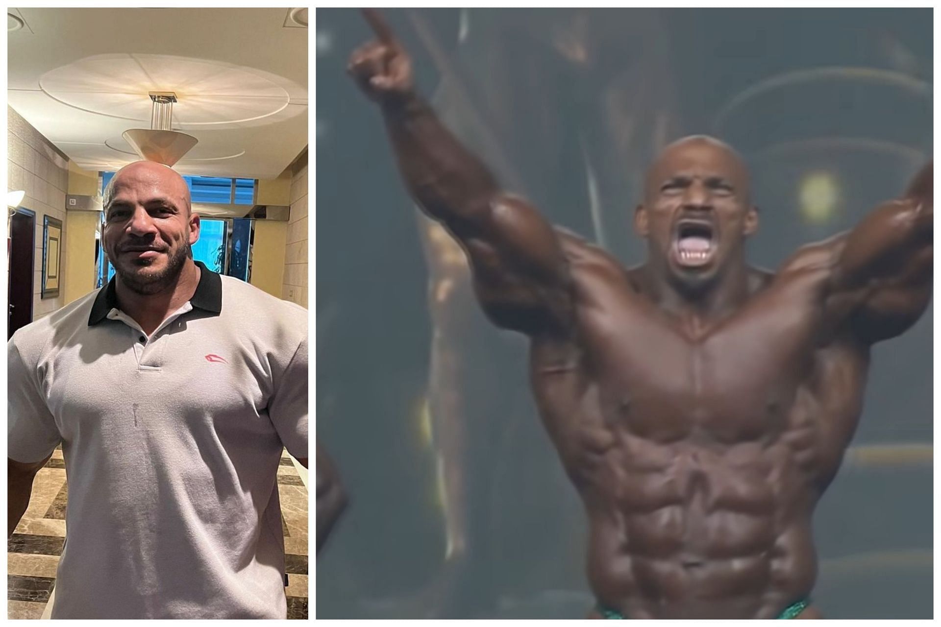 Two-time Mr. Olympia Big Ramy: Image via YouTube (@Bodybuilding) and Instagram (@big_ramy)