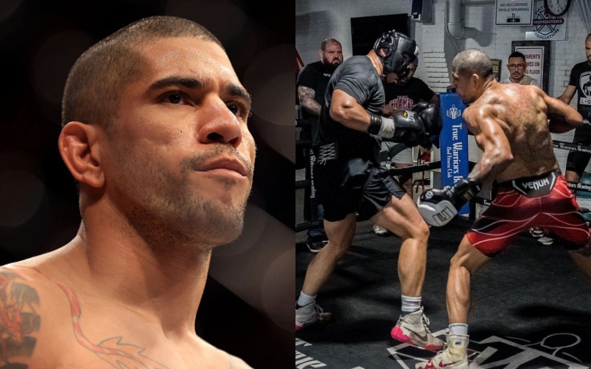 Alex Pereira (left), Zhang and Pereira sparring (right. Image credit: @alexpoatanpereira on Instagram)