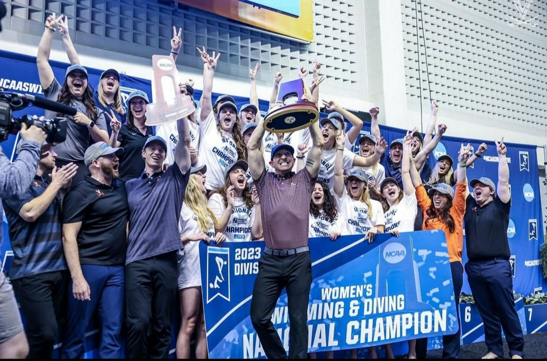 University of Virginia celebrate after winning the 2023 NCAA Swimming and Diving Championships (Image via virginiasports/Instagram)