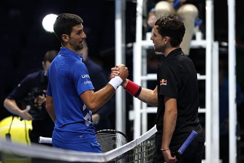 Novak Djokovic (L) and Dominic Thiem