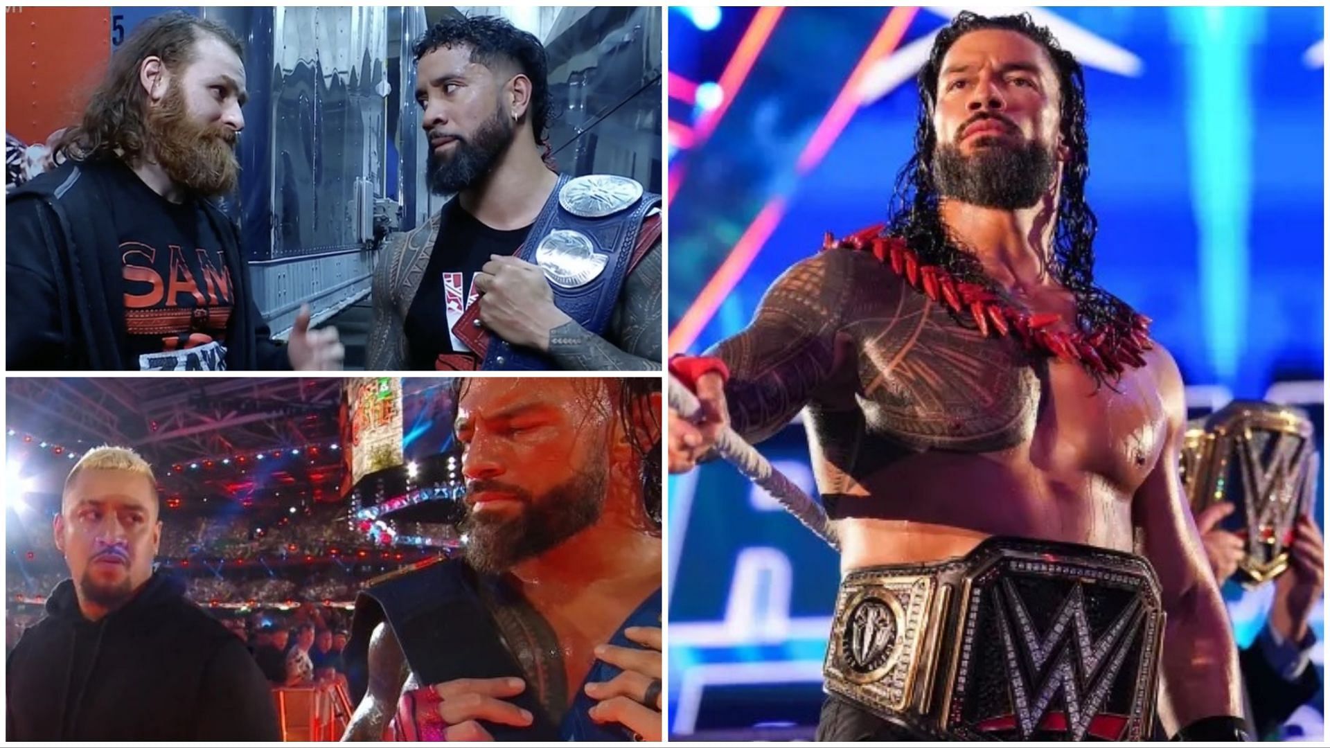 WWE Superstars Roman Reigns, Jey Uso, Solo Sikoa, and Sami Zayn