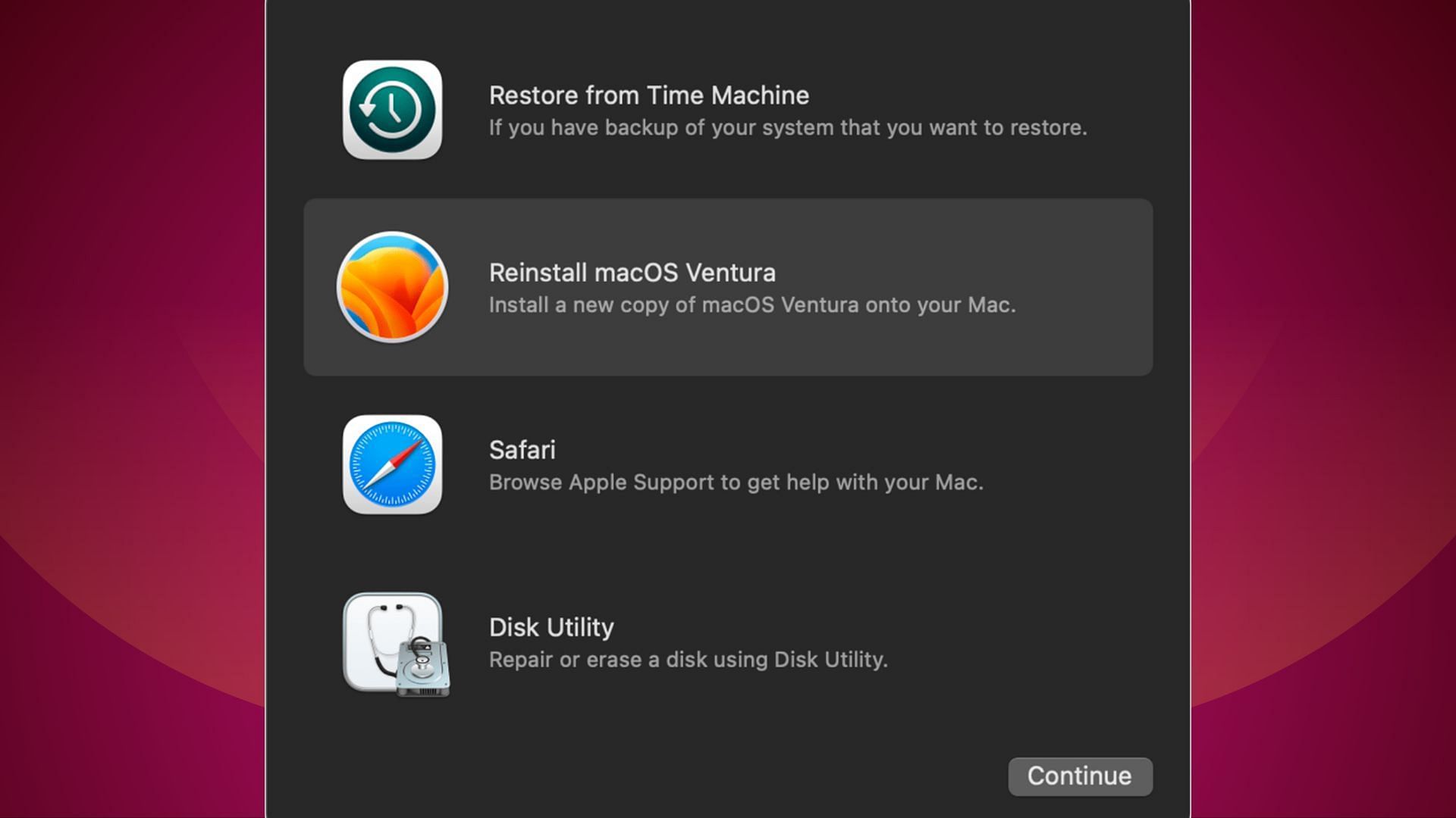 Utilities window in the macOS Recovery (Image via apple.com)