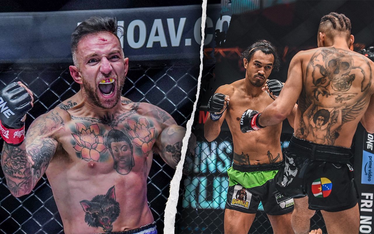 [Photo Credit: ONE Championship] Liam Harrison, Sinsamut Klinmee, Regian Eersel