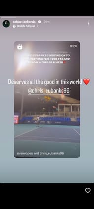 Sebastian Korda's Instagram story