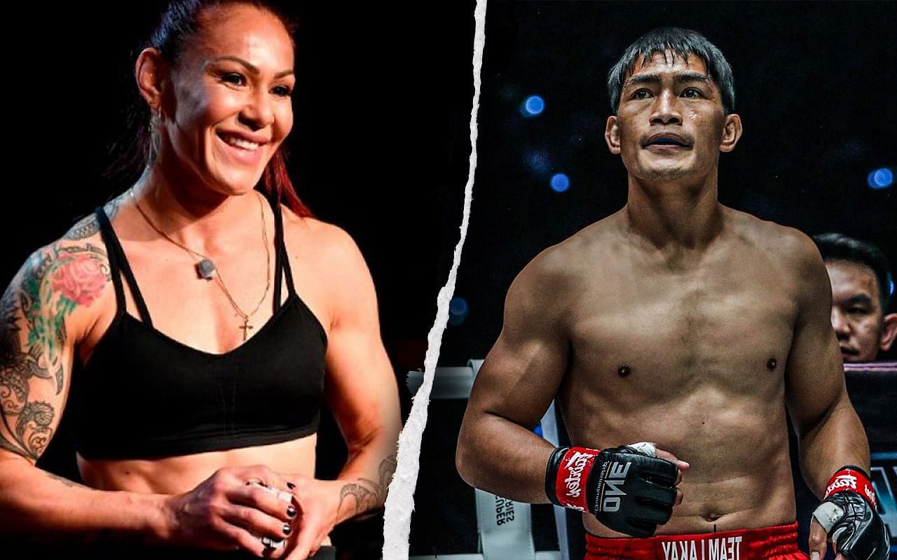 Cris Cyborg (L) / Eduard Folayang (R) -- Photo by ONE Championship