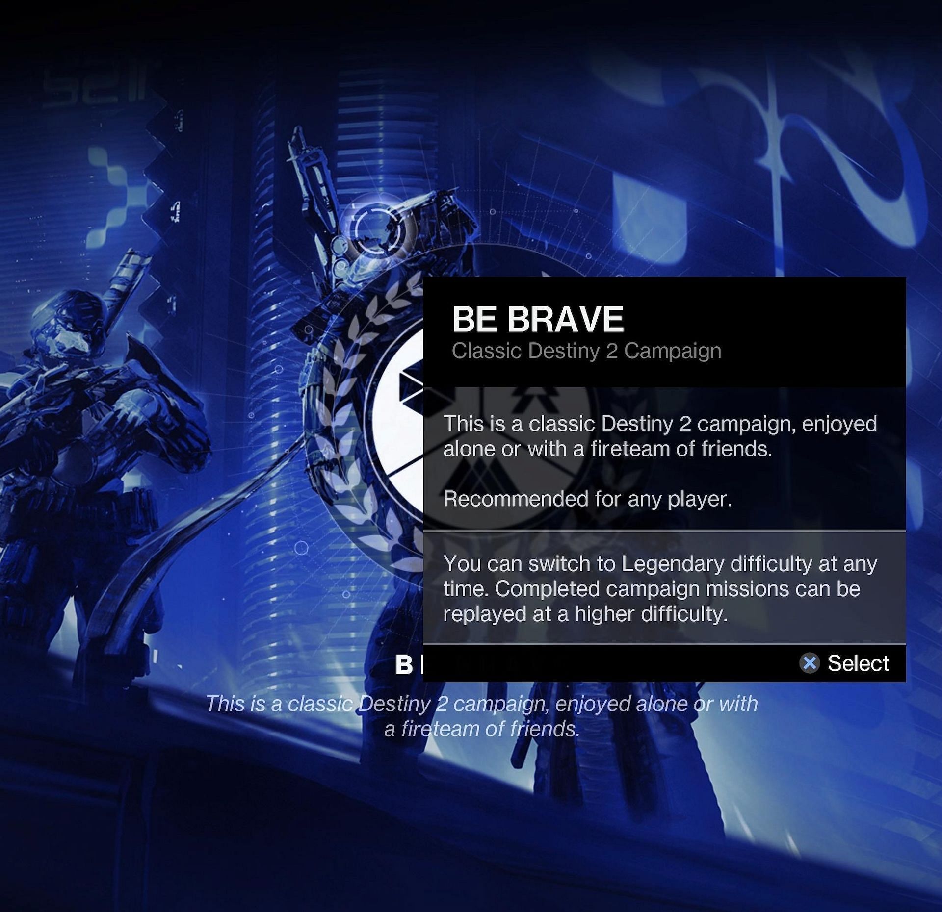 Be Brave is the normal difficulty setting (Image via Bungie)