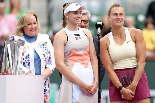 Elena Rybakina and Aryna Sabalenka at the 2023 BNP Paribas Open