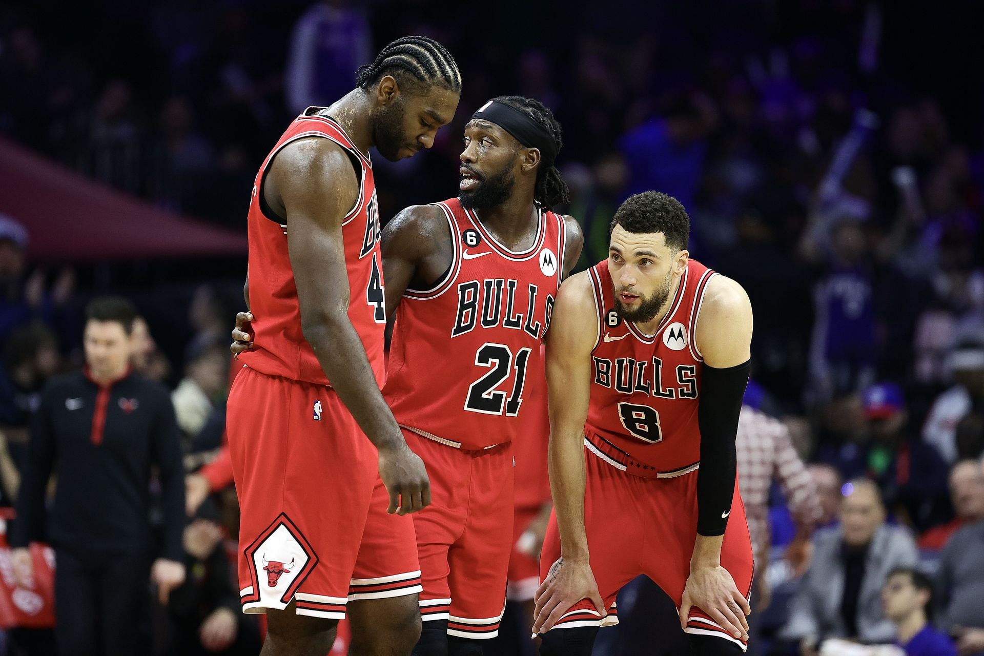 Patrick Williams, Patrick Beverley and Zach LaVine of the Chicago Bulls