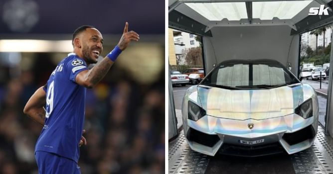 Chelsea star Pierre-Emerick Aubameyang gets his £270,000 Lamborghini rewrapped as he reveals its stunning new look