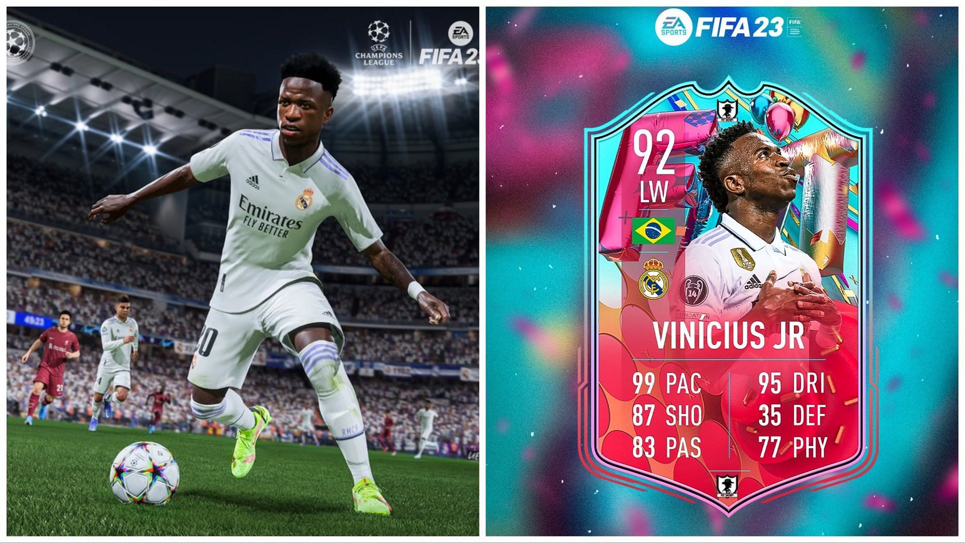 FUT Birthday Vinicius has been leaked (Images via EA Sports and Twitter/FUT Sheriff)