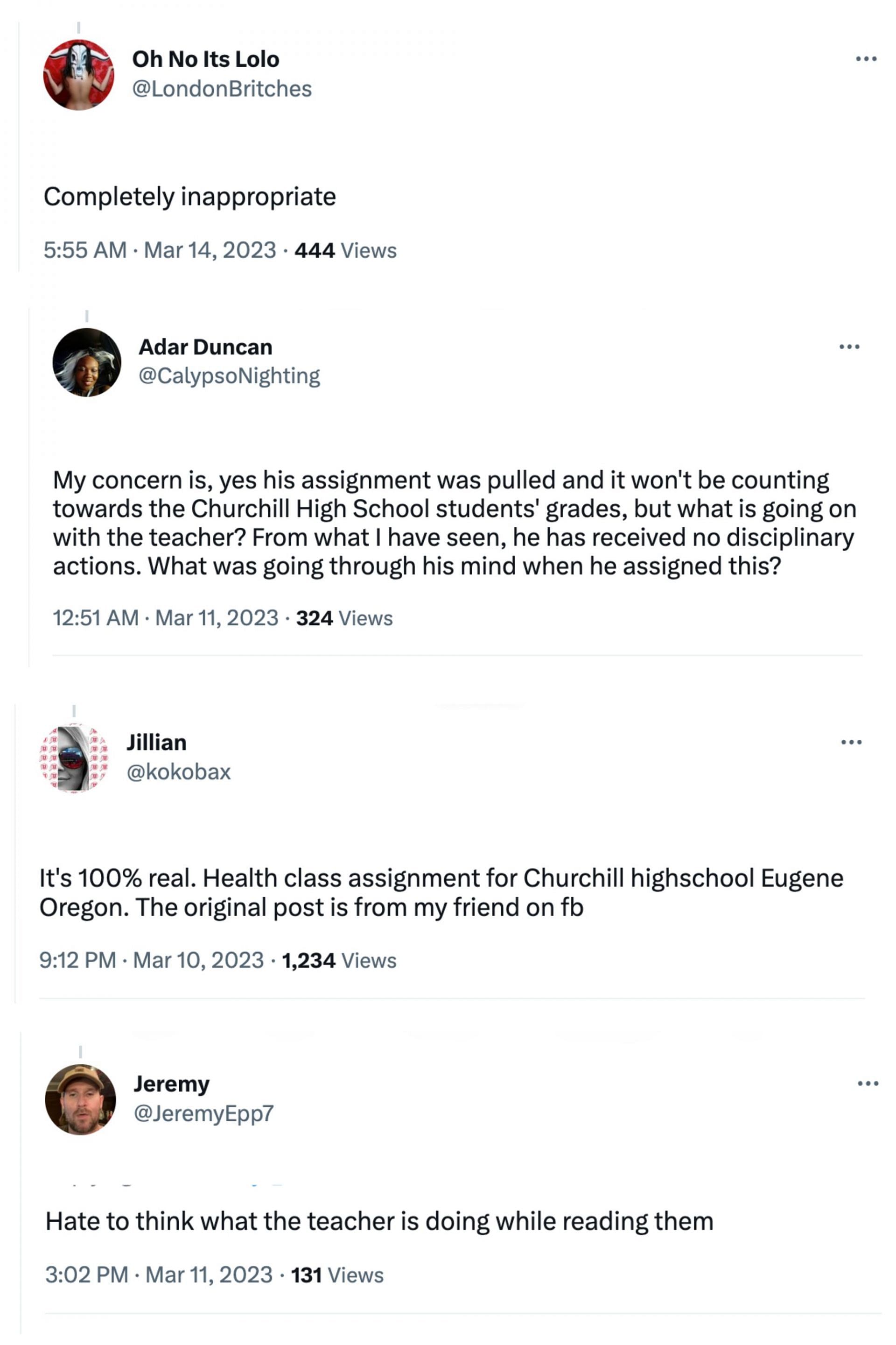 Social media users reacted to the inappropriate assignment given to the students of the high school. (Image via Twitter)