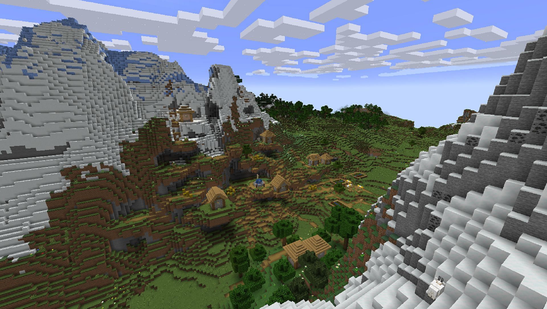 Mountain fans should find a lot to love in this Minecraft seed&#039;s spawn area (Image via Mojang)