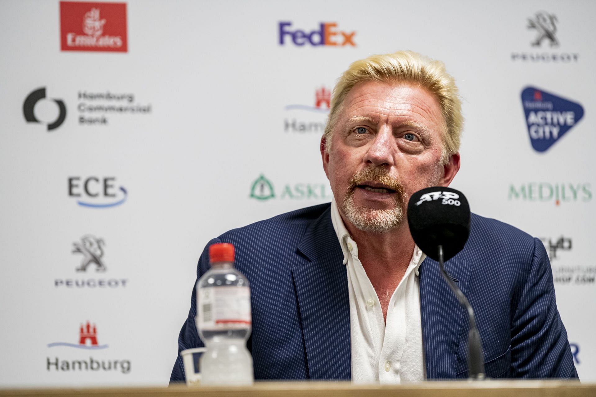 Boris Becker pictured in a press conference.