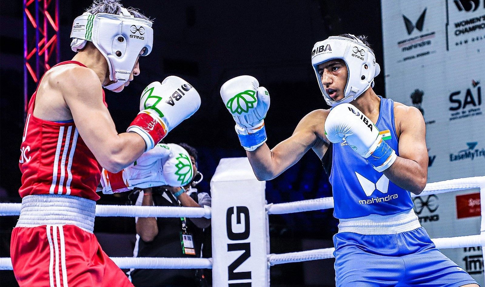 Preeti in action during the IBA world women&rsquo;s boxing championships on Saturday. Photo credit BFI