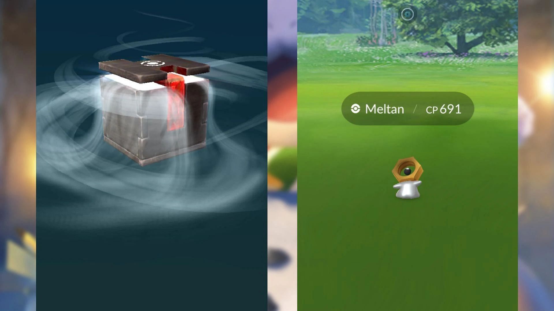 Getting Mystery Box and encountering Meltan (Image via Pokemon GO)
