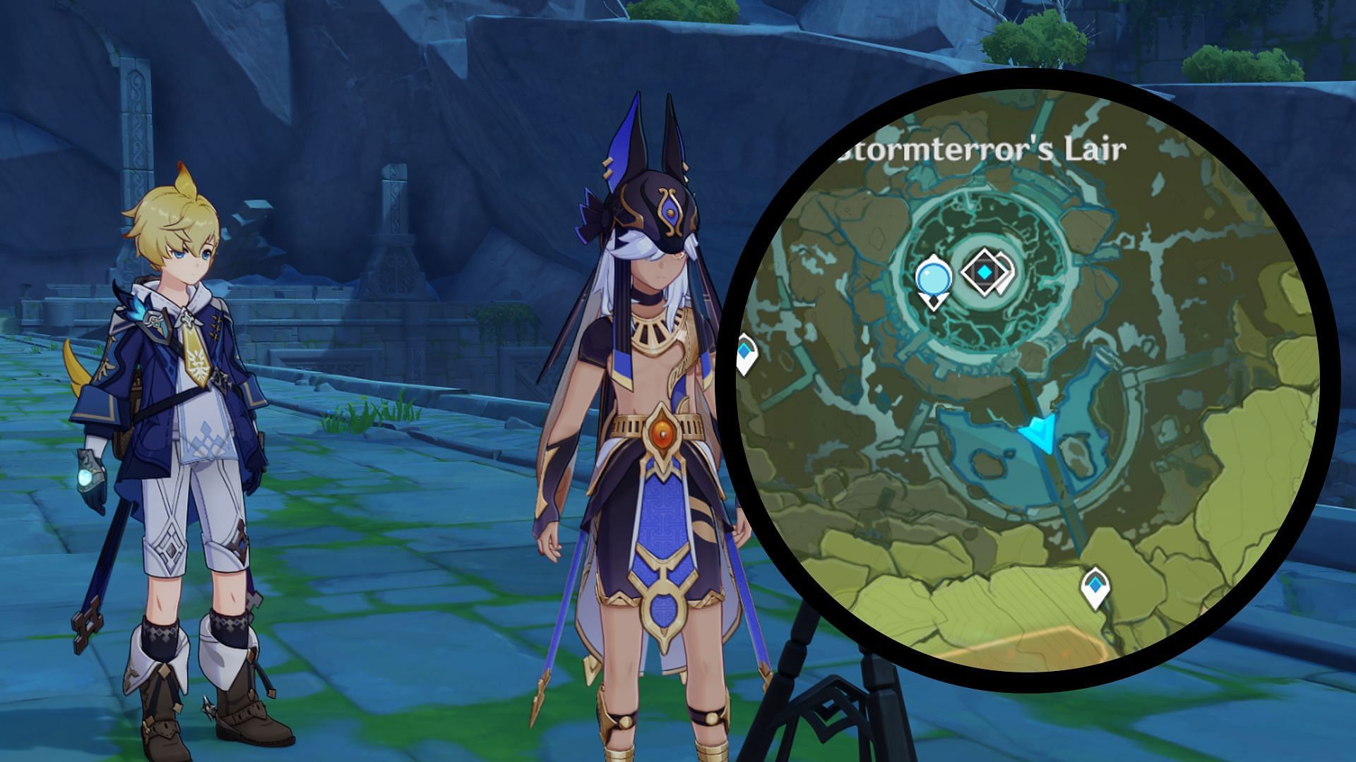 Mika and Cyno can be seen near Stormterror&#039;s lair (Image via HoYoverse)