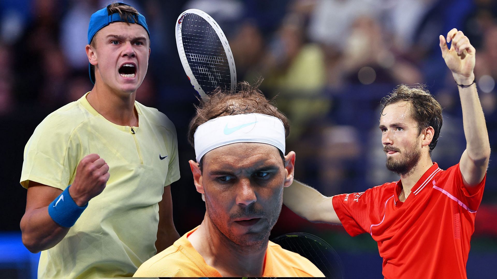 From L-R: Holger Rune, Rafael Nadal and Daniil Medvedev.