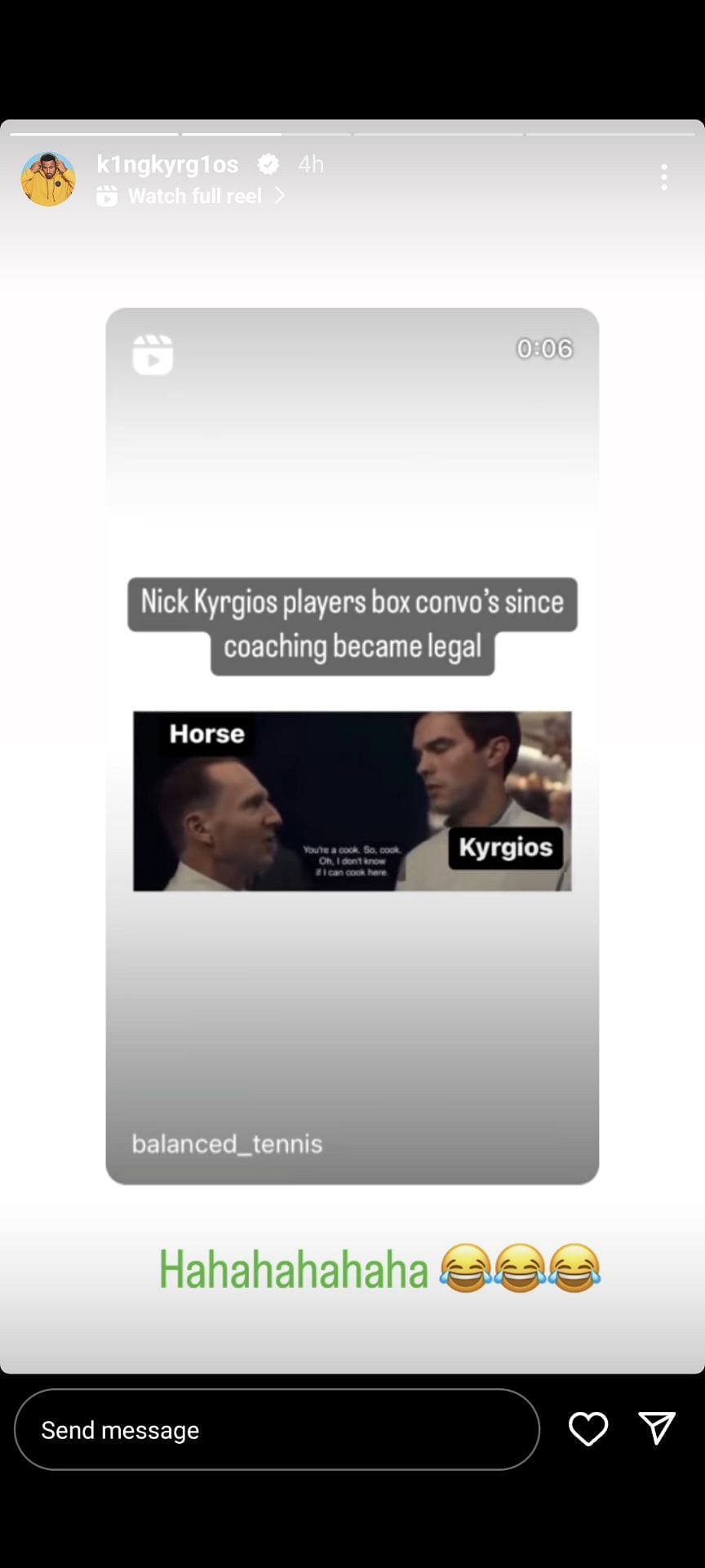 Kyrgios&#039; Instagram story