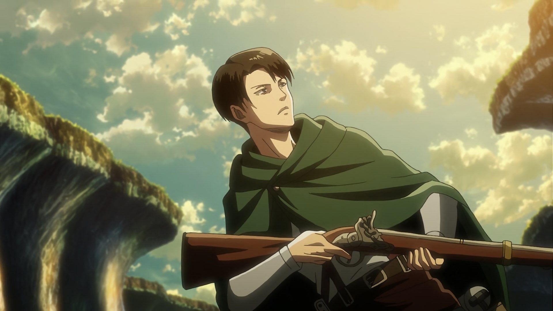 Levi uses a shotgun in Attack on Titan. (Image via Attack on Titan)