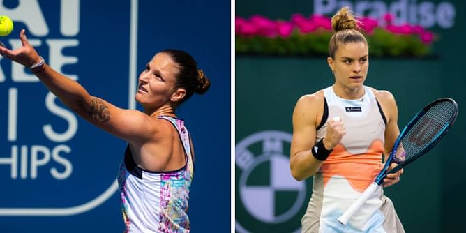 Karolina Pliskova reacts to being told that Maria Sakkari’s racquet touched the ball during their controversial Indian Wells clash