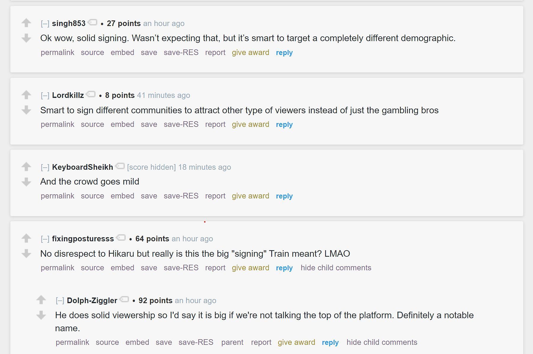 Community on Reddit reacting to the streamer&#039;s move to Kick 5/4 (Image via r/LivestreamFail)