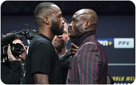 WATCH: Leon Edwards and Kamaru Usman have an intense faceoff at the ceremonial weigh-ins as chants of 'Rocky' fill the arena