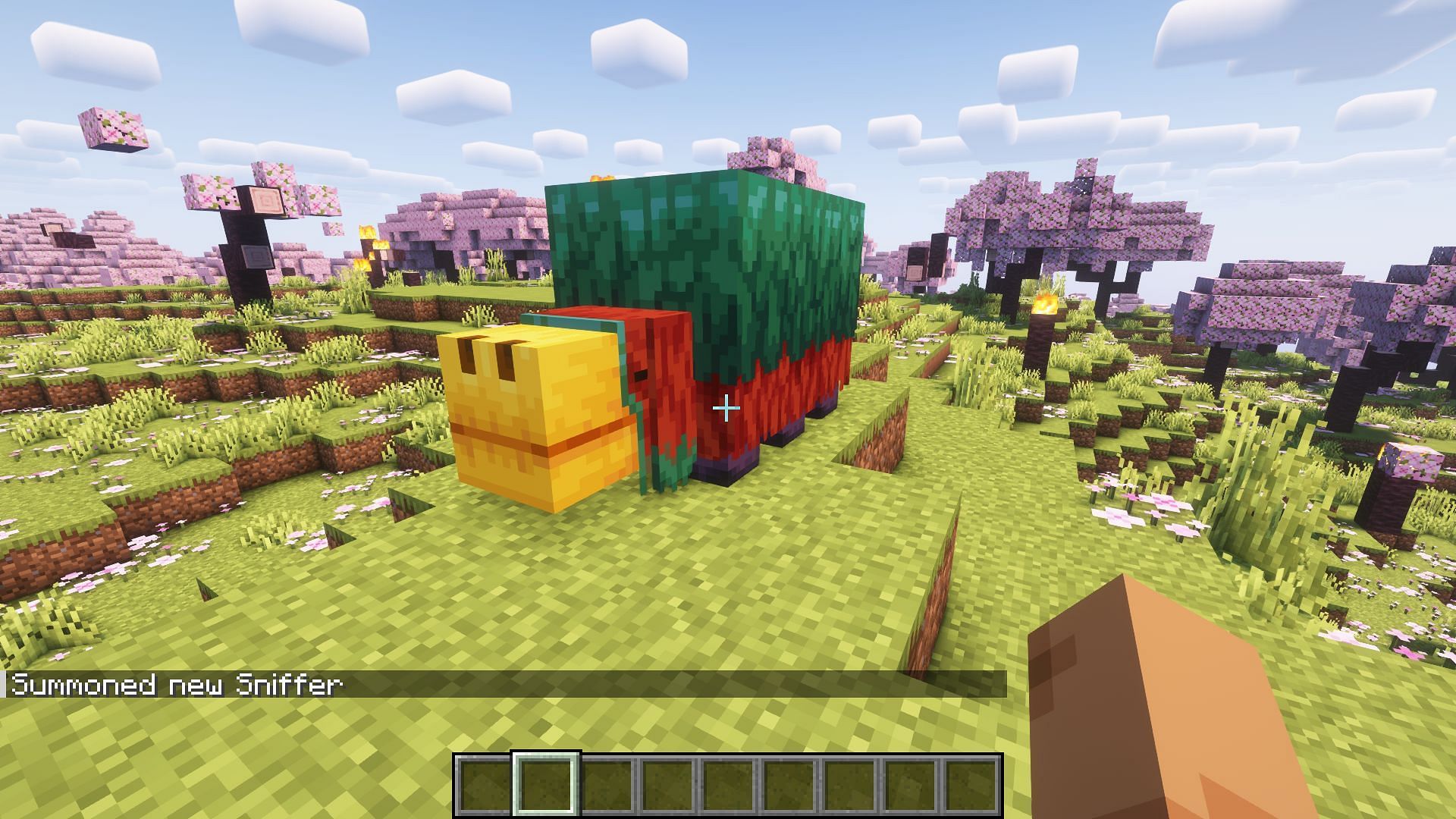 Summon a sniffer using commands in Minecraft snapshots and beta (Image via Mojang)