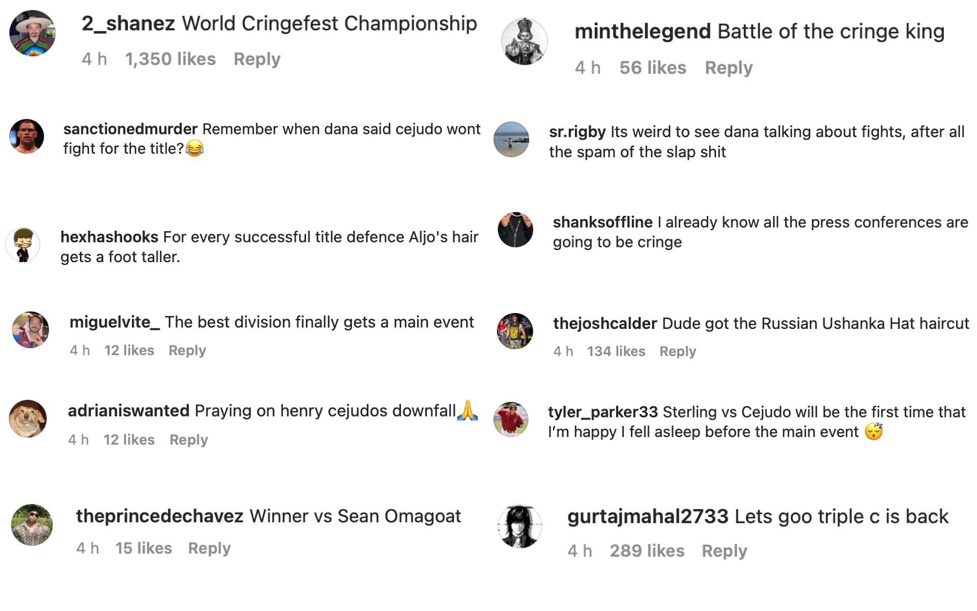 Fan reactions on UFC&#039;s Instagram post. [via UFC]