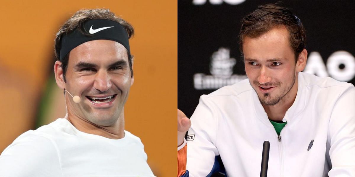 Roger Federer (L) and Daniil Medvedev