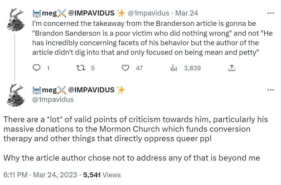 "Why is this piece so gleefully mean?" Brandon Sanderson Wired article