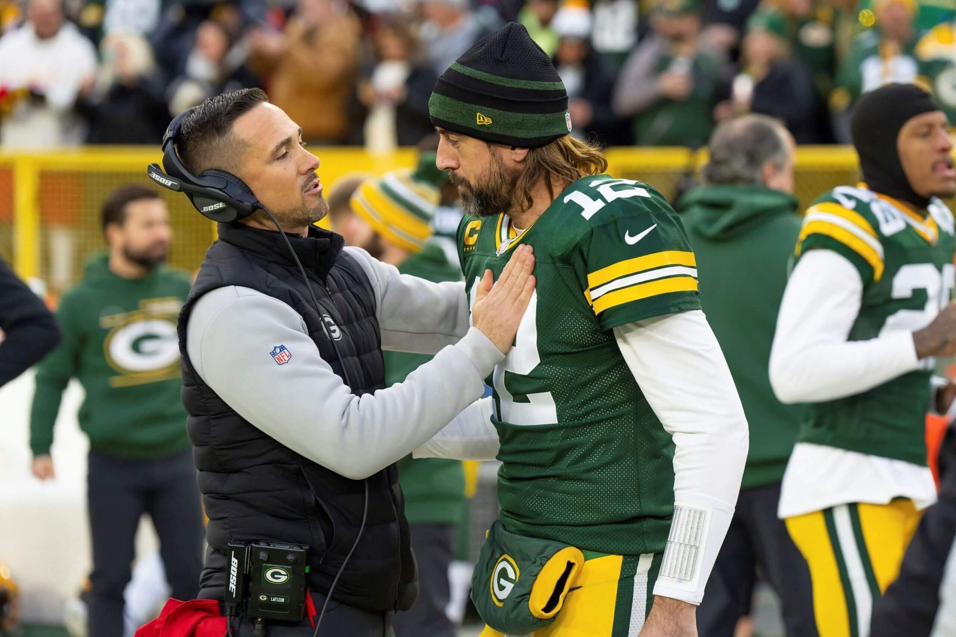 (L-to-R) Matt LaFleur and Aaron Rodgers