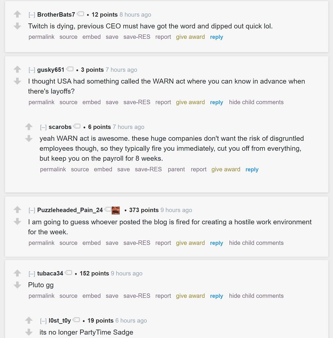 Fans on Reddit discussing Twitch layoffs 3/3 (Image via r/LivestreamFail)