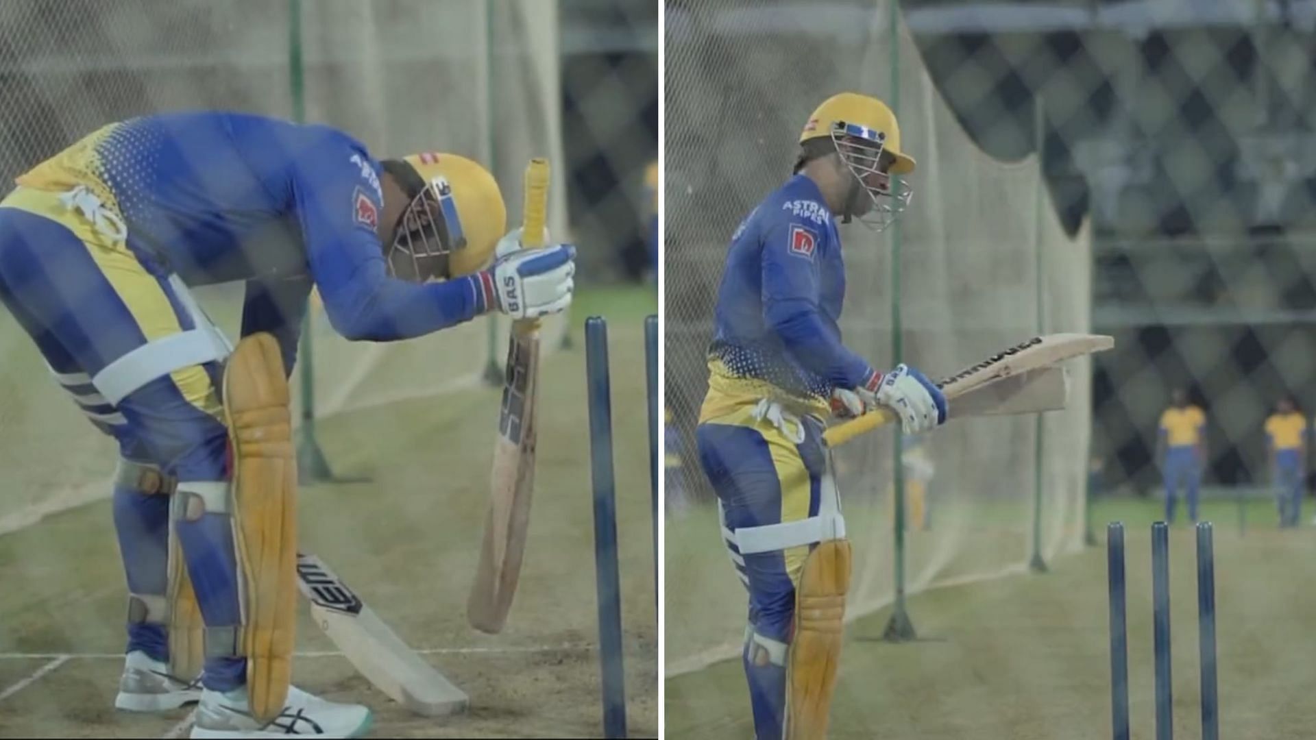 Snippets of MS Dhoni working on his new bats. (P.C.:CSK Twitter)