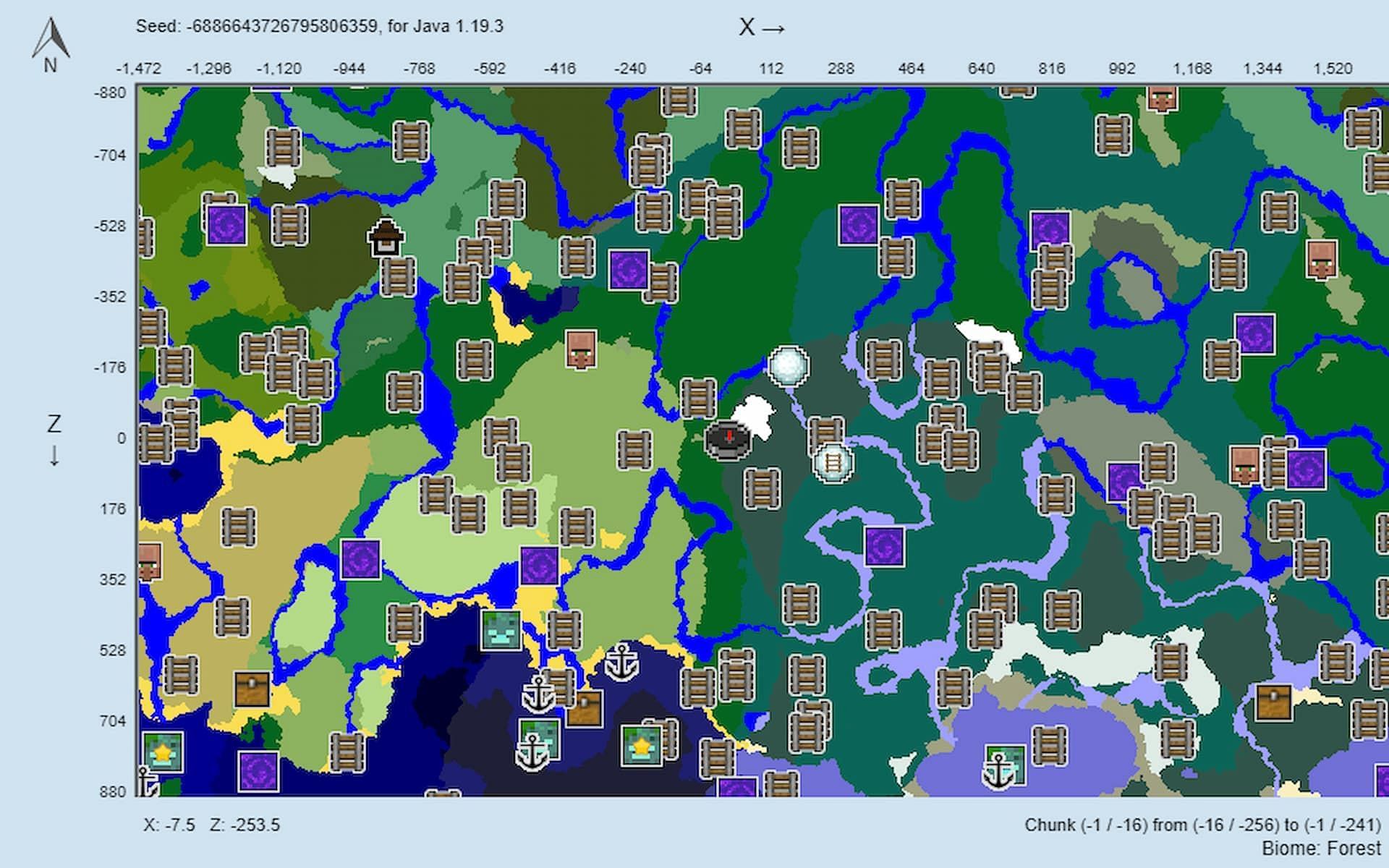 Players can find a gigantic mesa biome to the west of spawn (Image via Chunkbase)