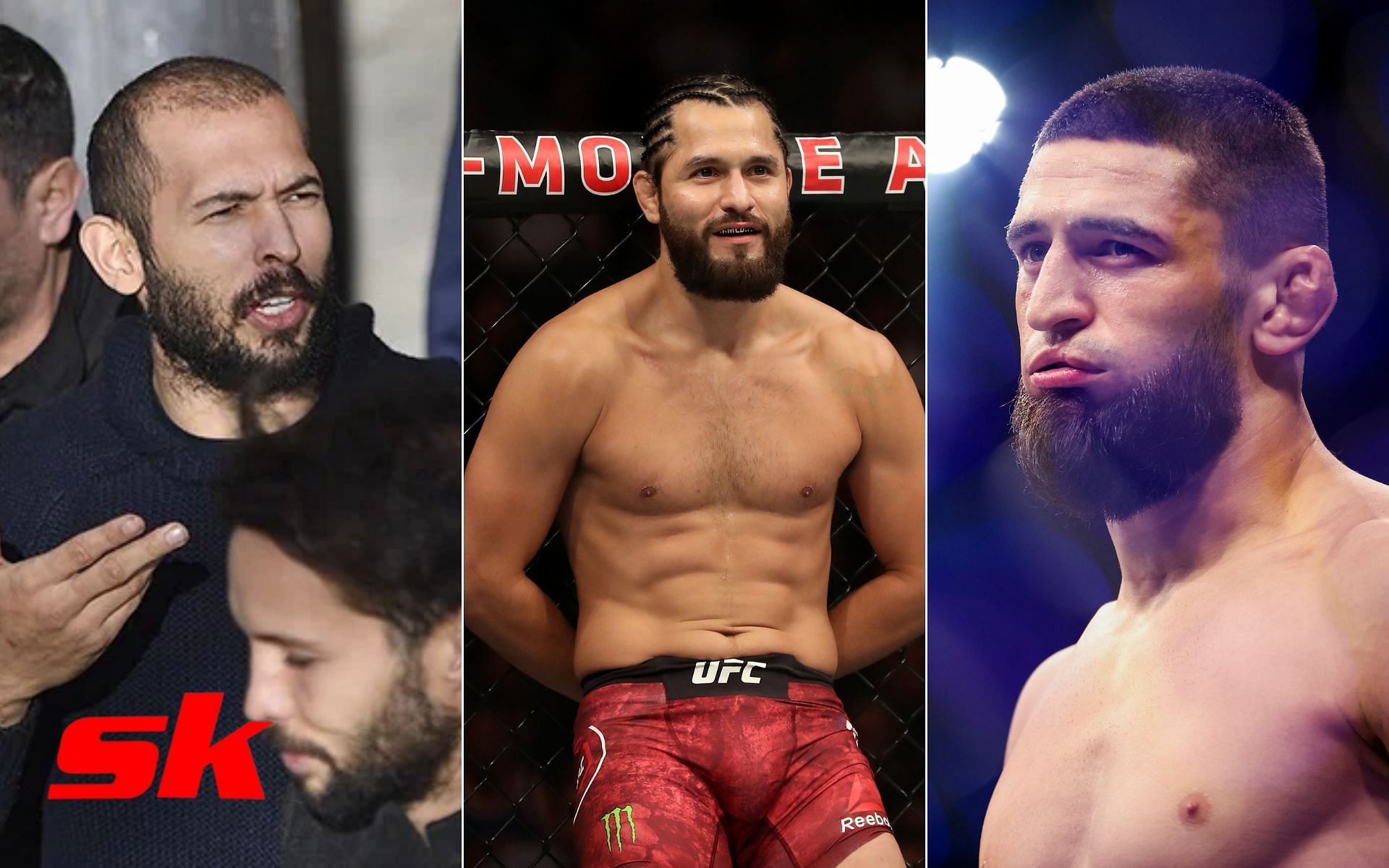 Andrew Tate (left - via news24.com), Jorge Masvidal (center), Khamzat Chimaev (right)