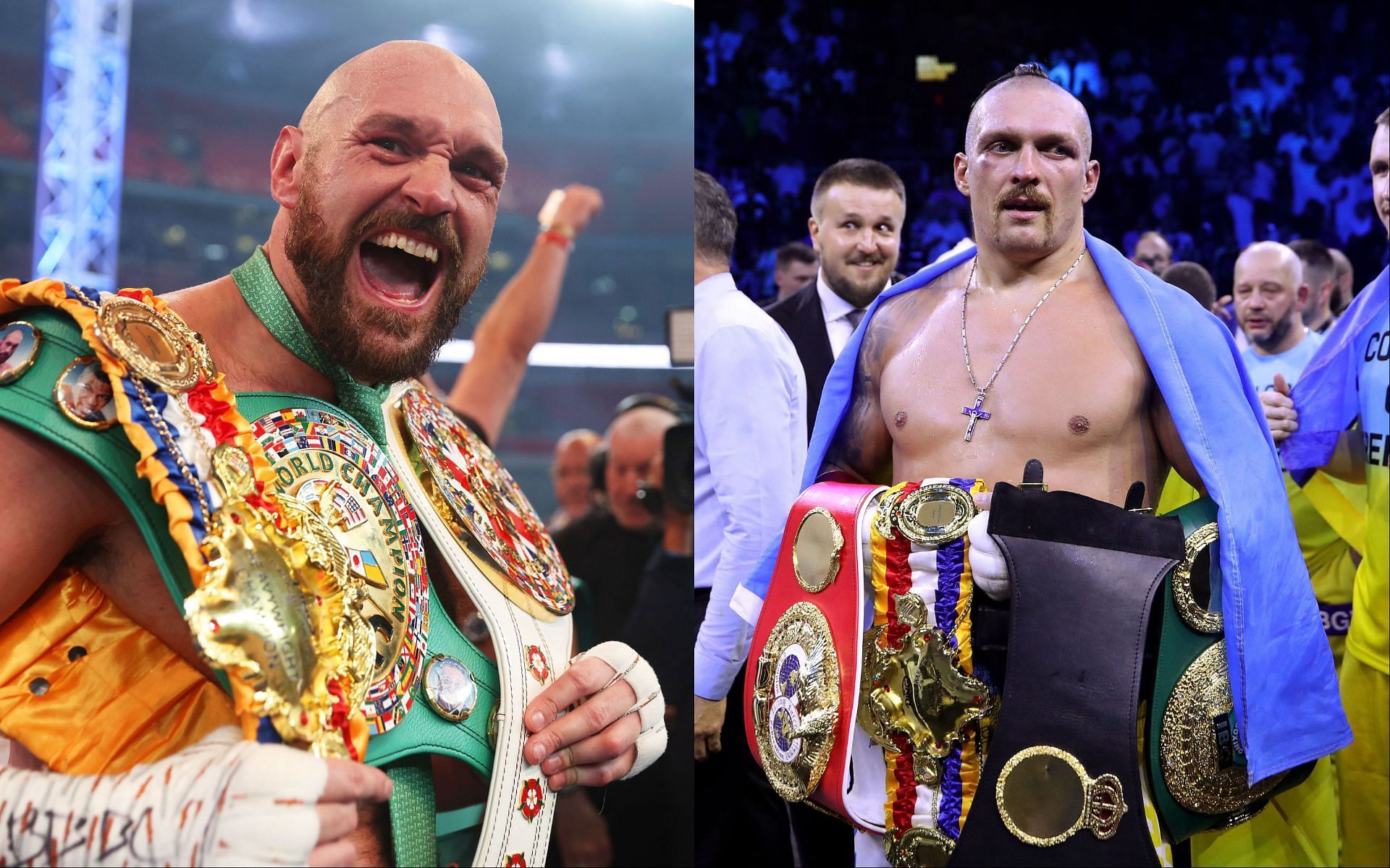 Tyson Fury (L), and Oleksandr Usyk (R).