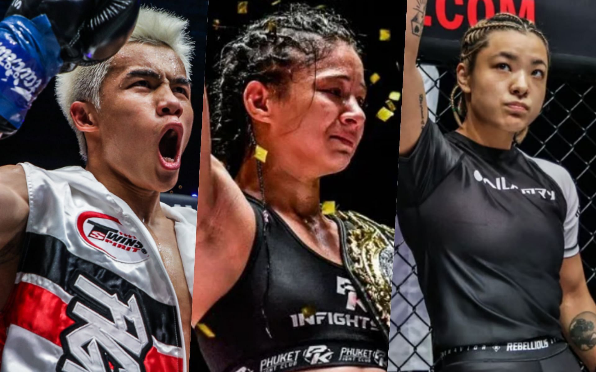From left to right: Zhang Peimian, Allycia Hellen Rodrigues, and Itsuki Hirata. | Photo by ONE Championship
