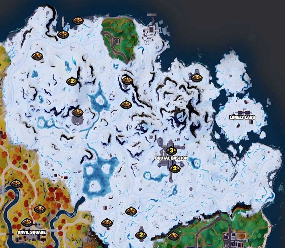 All Campfires in the Snow Biome (Image via Fortnite.GG)
