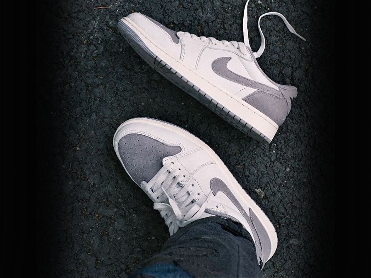 Nike Air Jordan 1 Low &quot;Atmosphere Grey&quot; sneakers (Image via @sneakertigger / Instagram)