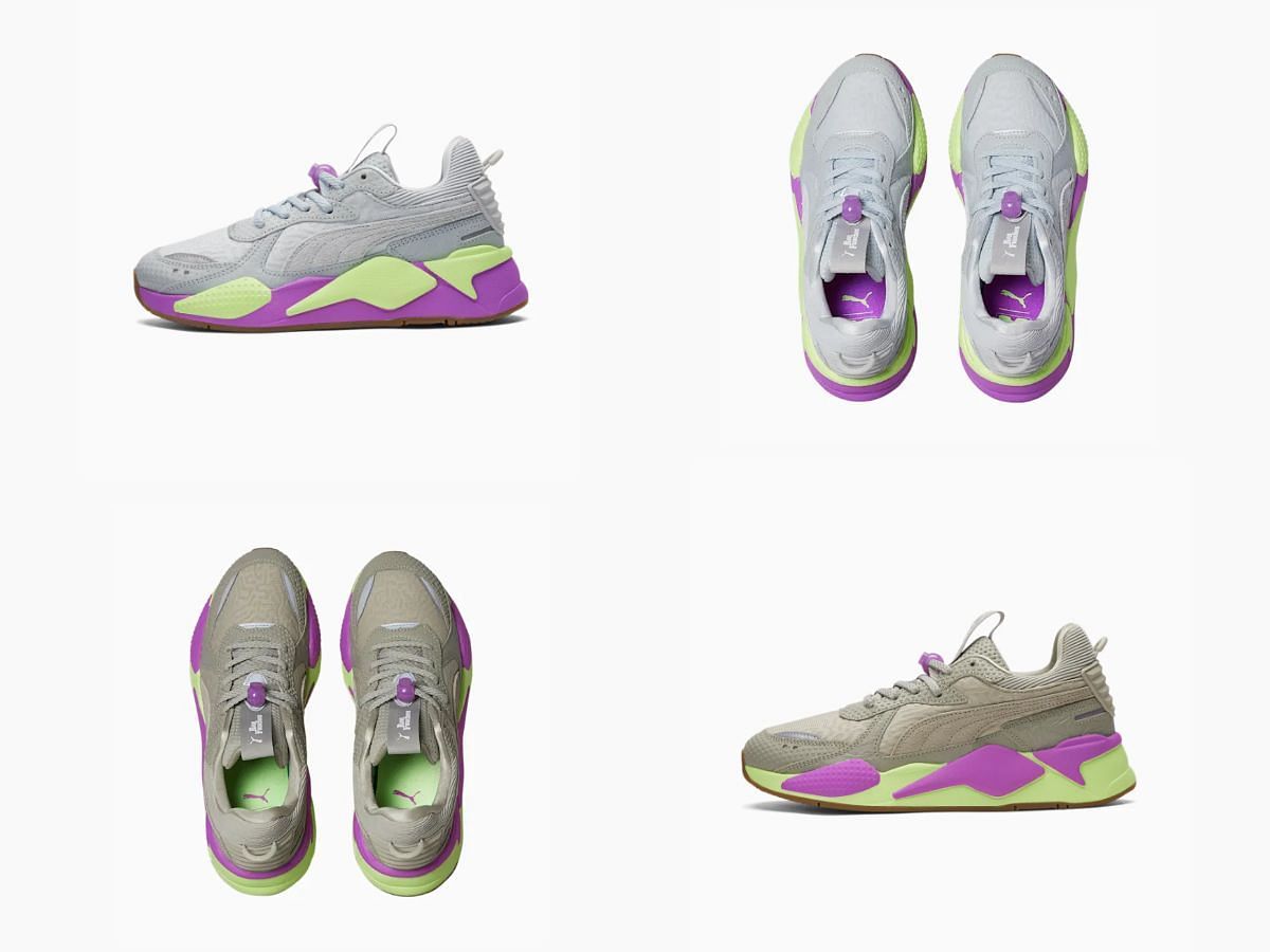 The upcoming Puma x Ron Funches RS-X sneaker pack features two makeovers in men&#039;s and women&#039;s sizes each (Image via Sportskeeda)