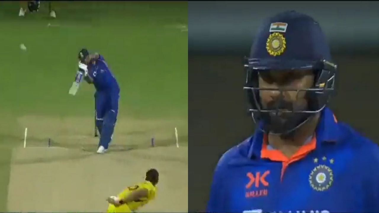 Rohit Sharma hits six on Mitchell Strac ball